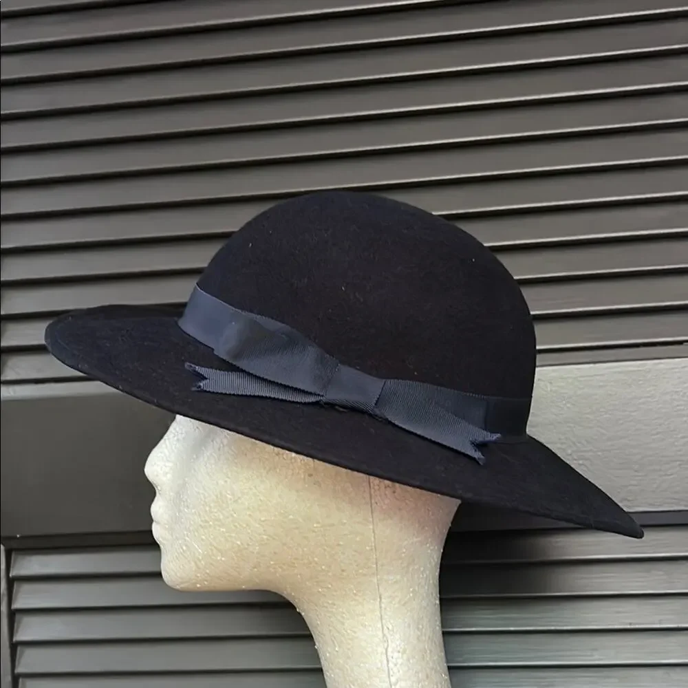 Vintage Dark Navy The Field Company Wool Hat with Grosgrain Band and Bow